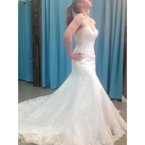 USED SAMPLE Fit & Flare Sexy Lace Wedding Dress Romantic Mermaid Lace Corset - Picture 3 of 14